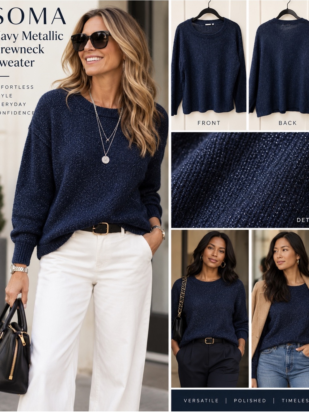 Soma Navy Metallic Crewneck Sweater